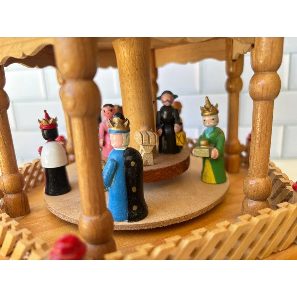 Vintage Christmas Pyramid 3 Tier Wooden‎ Nativity Shepherd Carousel NO FAN